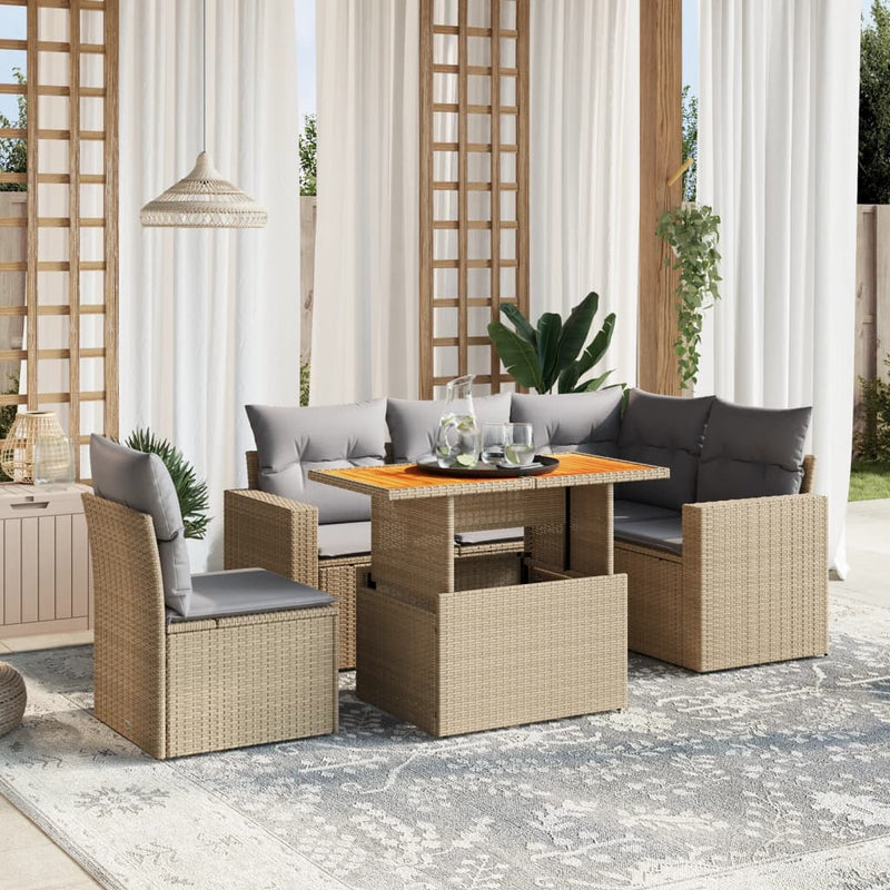Set canapele de grădină cu perne, 6 piese, bej, poliratan