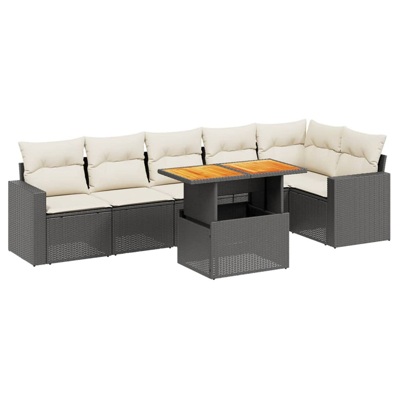 Set canapele de grădină cu perne, 7 piese, negru, poliratan