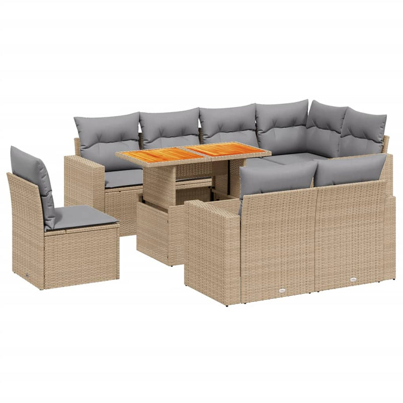 Set canapele de grădină, 9 piese, cu perne, bej, poliratan