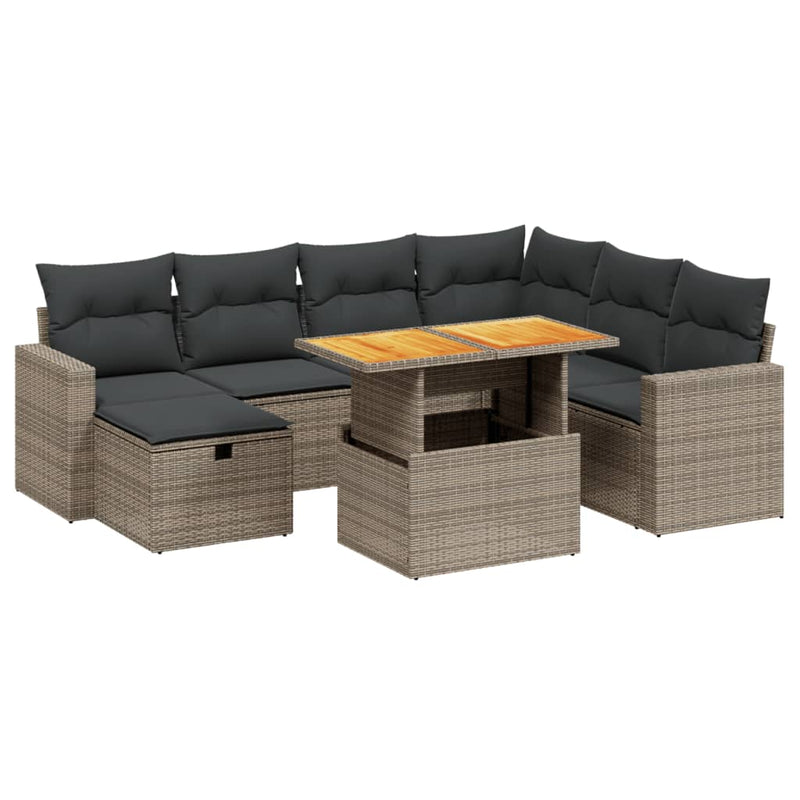 Set canapele de grădină cu perne, 8 piese, gri, poliratan