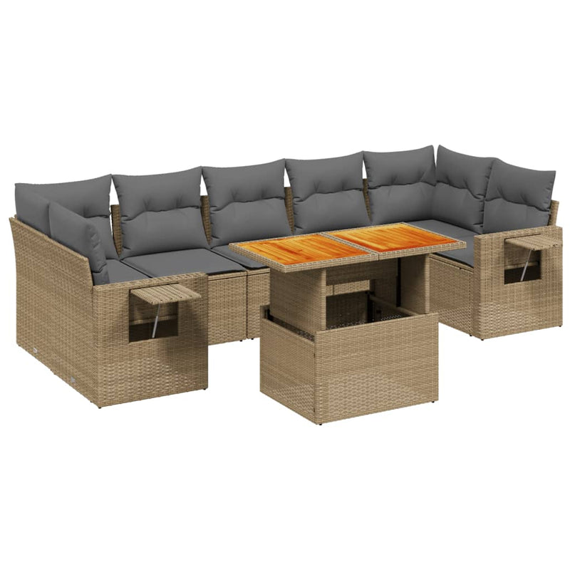 Set canapele de grădină, 8 piese, cu perne, bej, poliratan