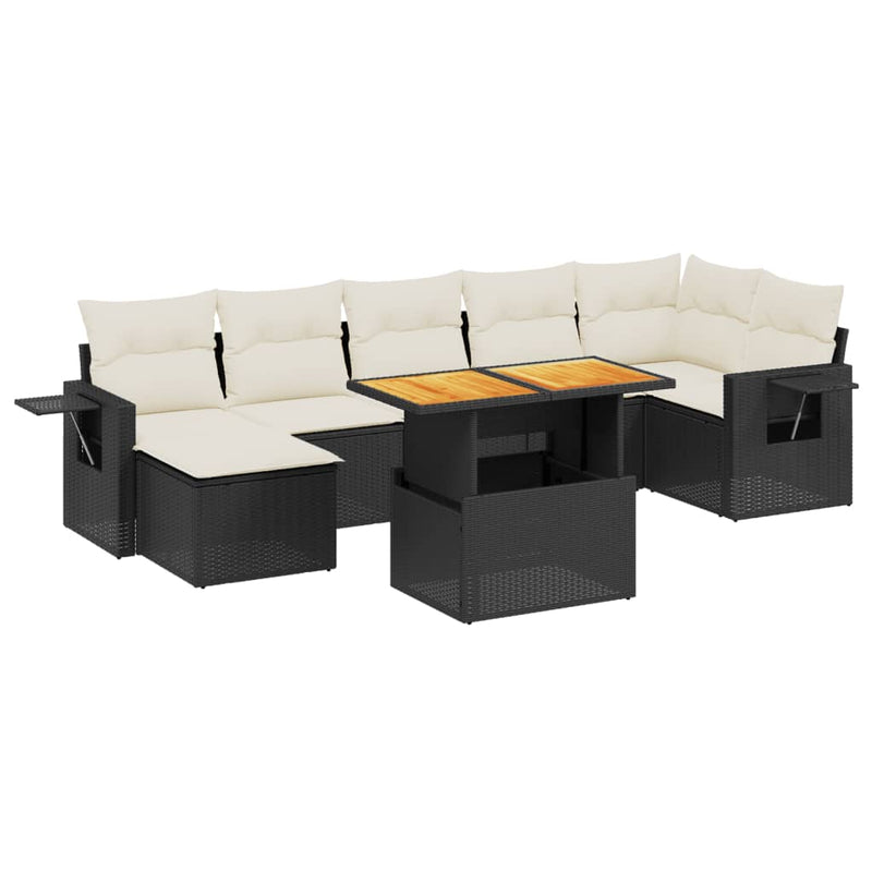Set mobilier de grădină cu perne, 8 piese, negru, poliratan