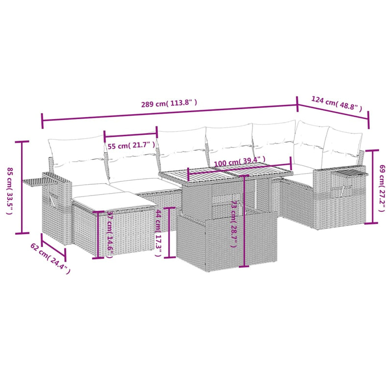 Set mobilier de grădină cu perne, 8 piese, negru, poliratan