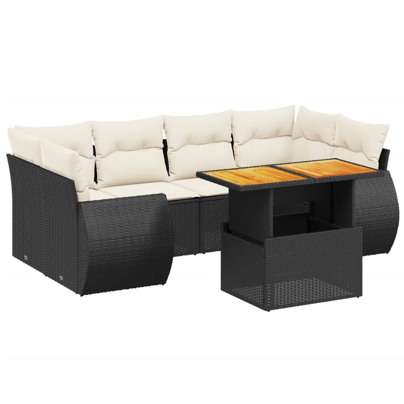 Set canapele de grădină cu perne, 7 piese, negru, poliratan