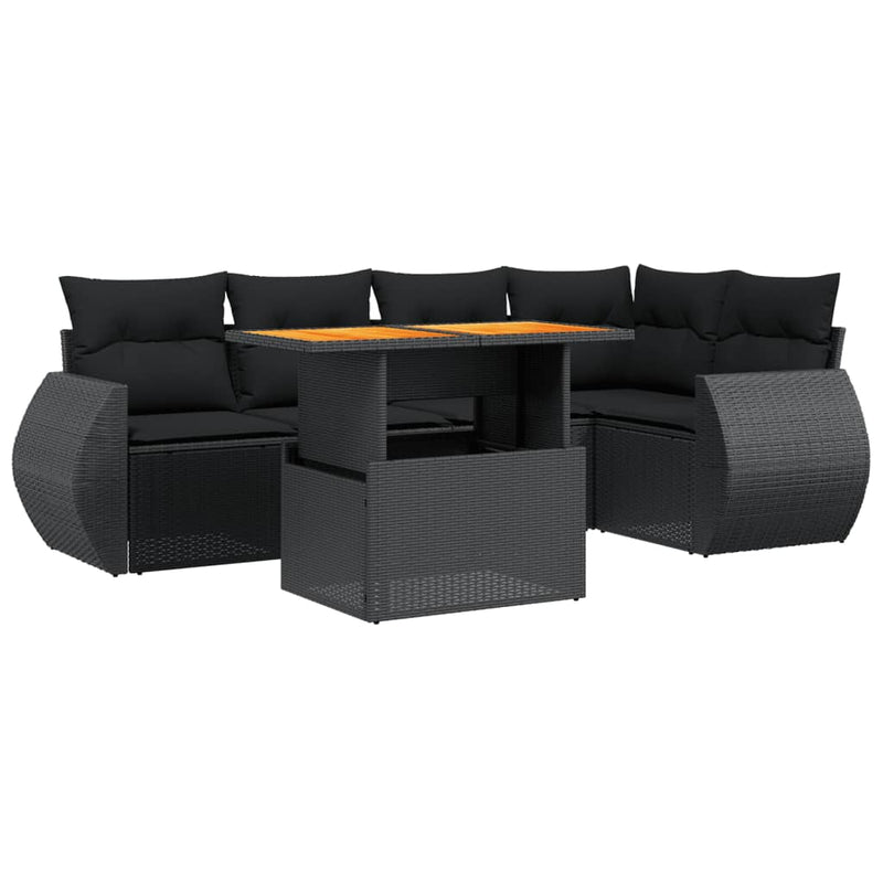 Set mobilier de grădină cu perne, 6 piese, negru, poliratan