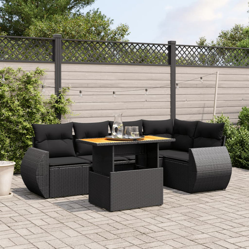 Set mobilier de grădină cu perne, 6 piese, negru, poliratan