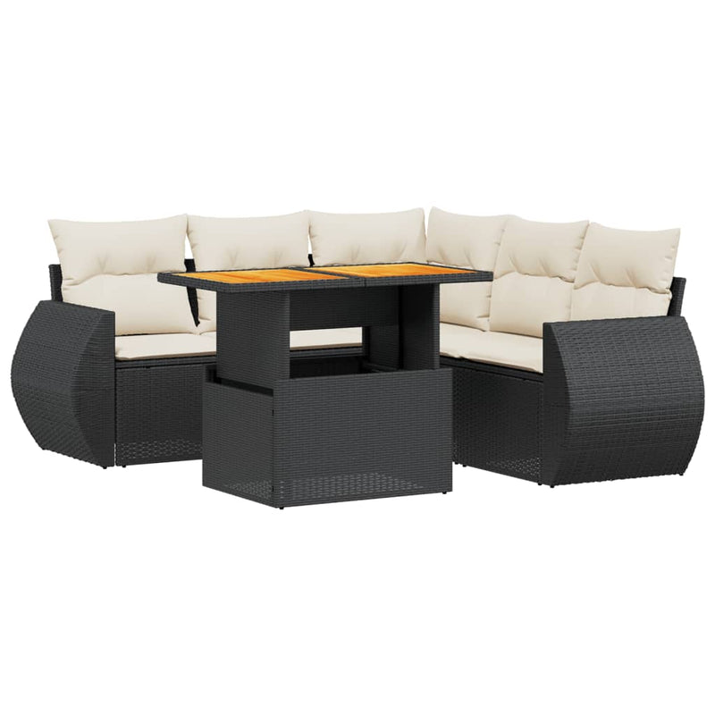 Set mobilier de grădină cu perne, 6 piese, negru, poliratan