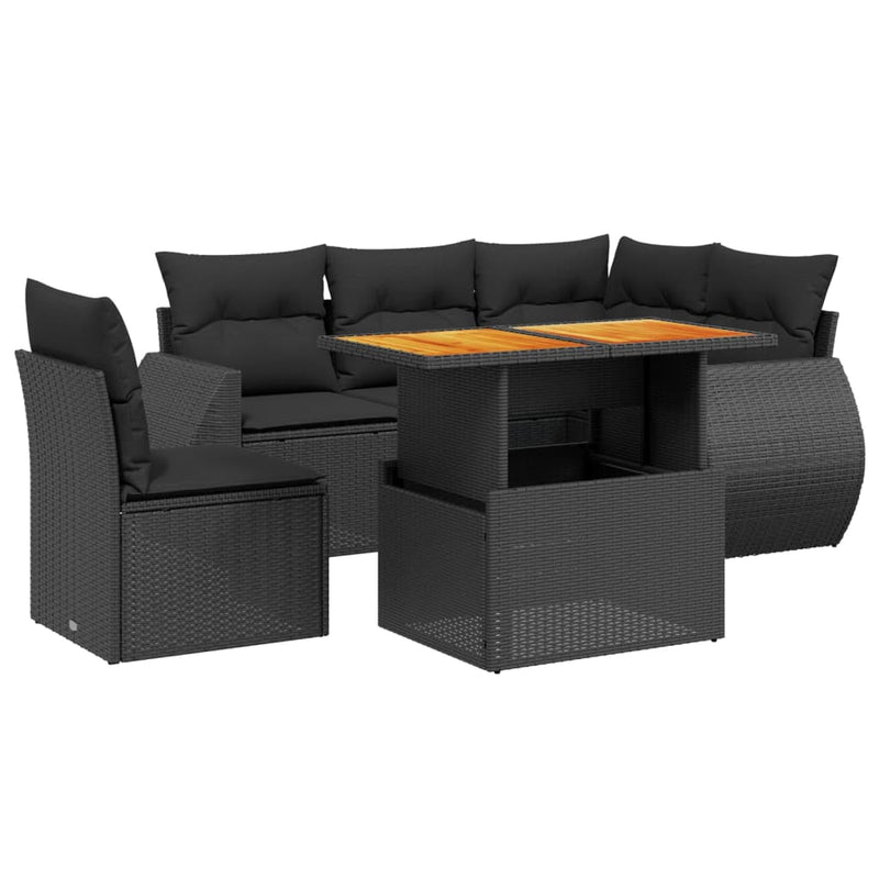 Set mobilier de grădină cu perne, 6 piese, negru, poliratan