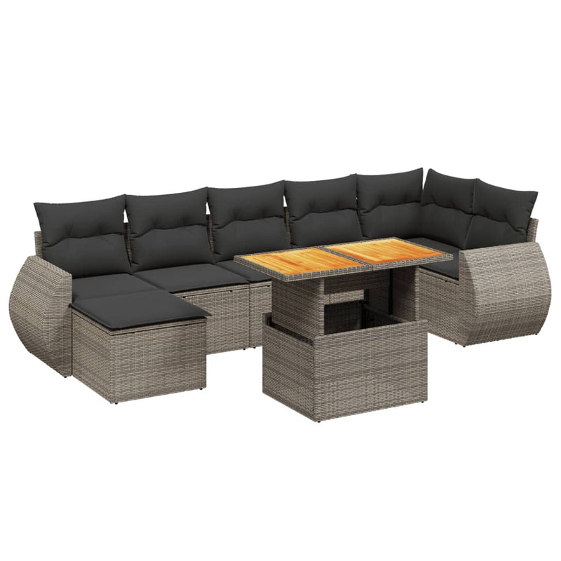 Set canapele de grădină cu perne, 8 piese, gri, poliratan