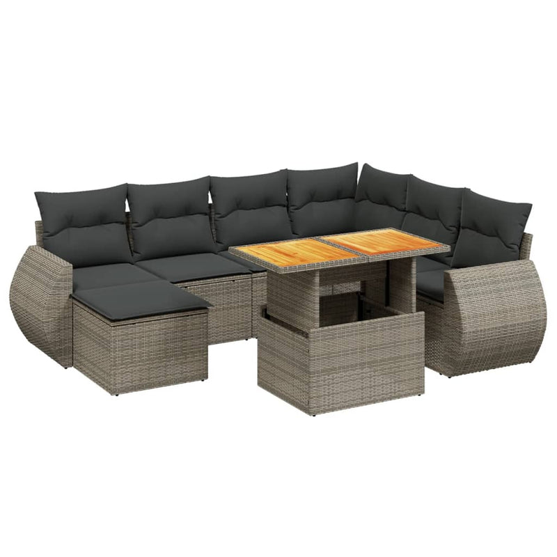 Set canapele de grădină cu perne, 8 piese, gri, poliratan