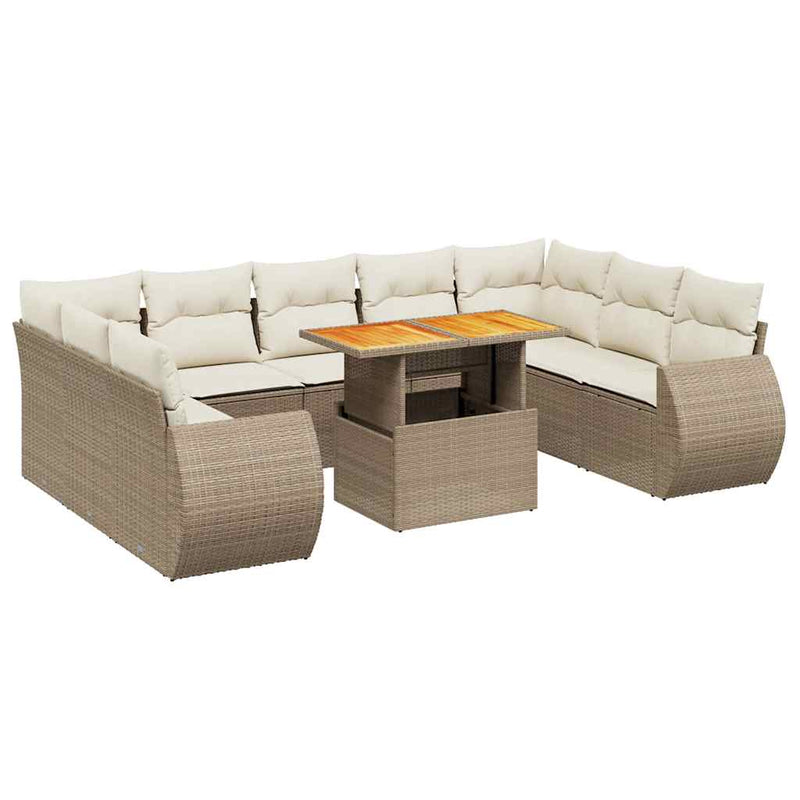 Set canapele de grădină cu perne, 10 piese, bej, poliratan