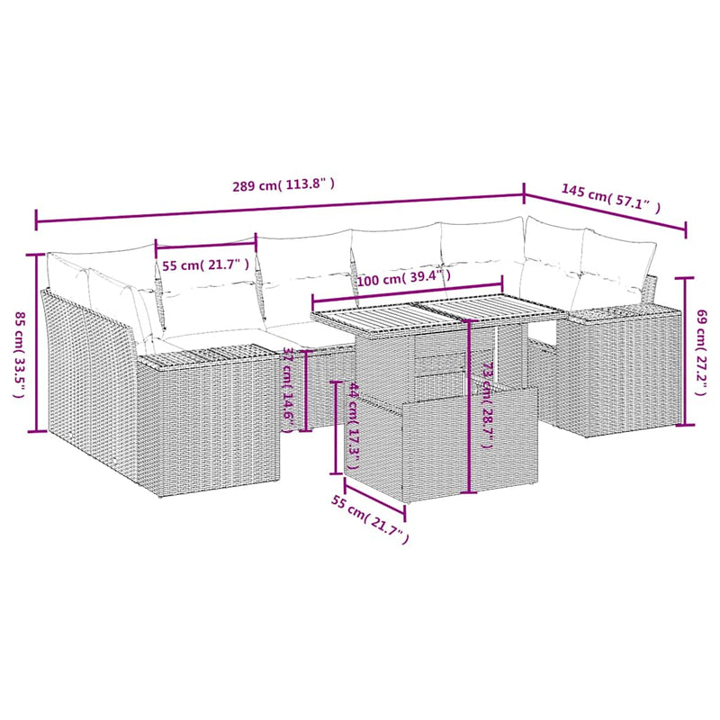 Set mobilier de grădină cu perne, 8 piese, negru, poliratan