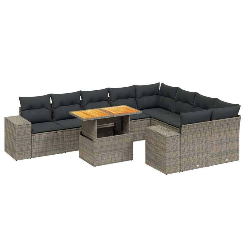 Set mobilier de grădină cu perne, 10 piese, gri, poliratan