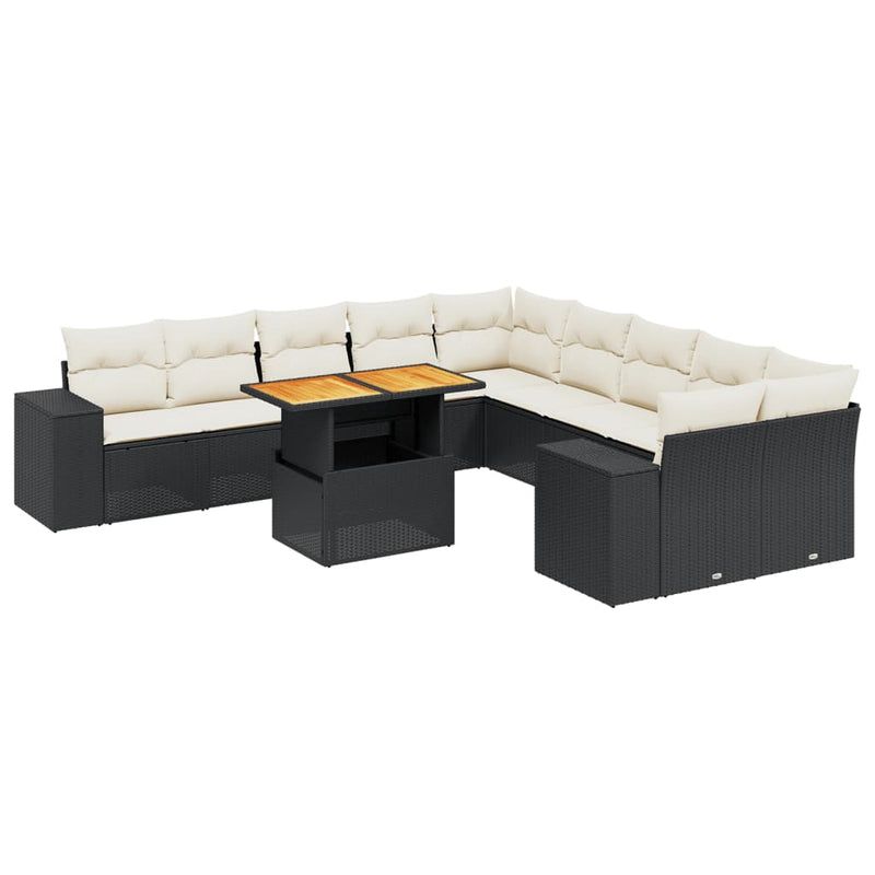 Set canapele de grădină cu perne, 11 piese, negru, poliratan