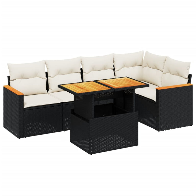 Set mobilier de grădină cu perne, 6 piese, negru, poliratan