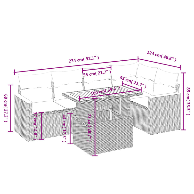 Set mobilier de grădină cu perne, 6 piese, negru, poliratan