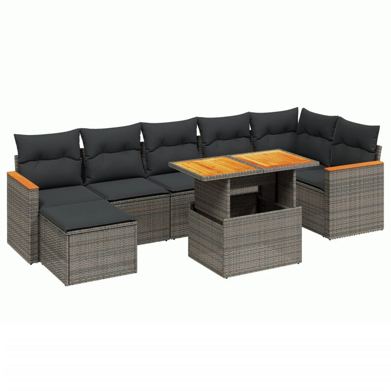 Set canapele de grădină cu perne, 8 piese, gri, poliratan