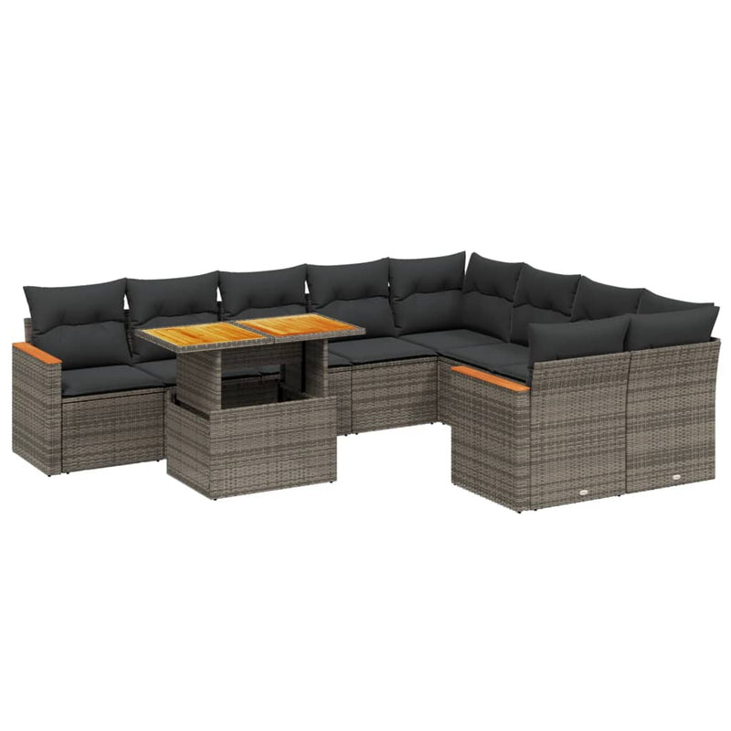 Set mobilier de grădină cu perne, 10 piese, gri, poliratan