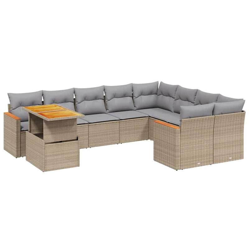 Set canapele de grădină cu perne, 10 piese, bej, poliratan