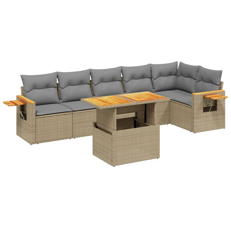 Set canapele de grădină, 7 piese, cu perne, bej, poliratan