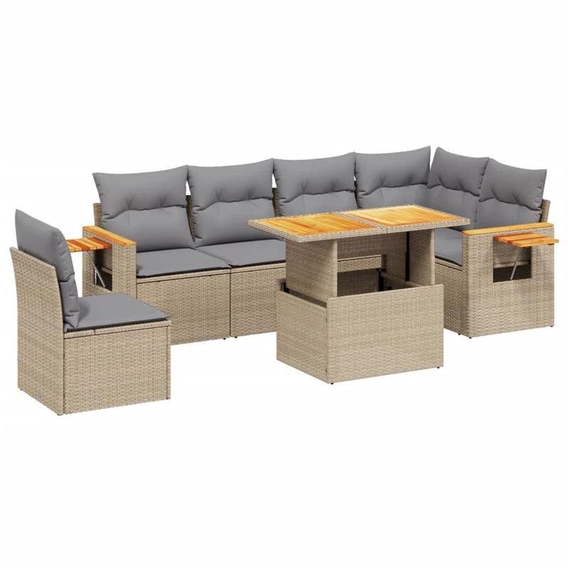 Set canapele de grădină, 7 piese, cu perne, bej, poliratan