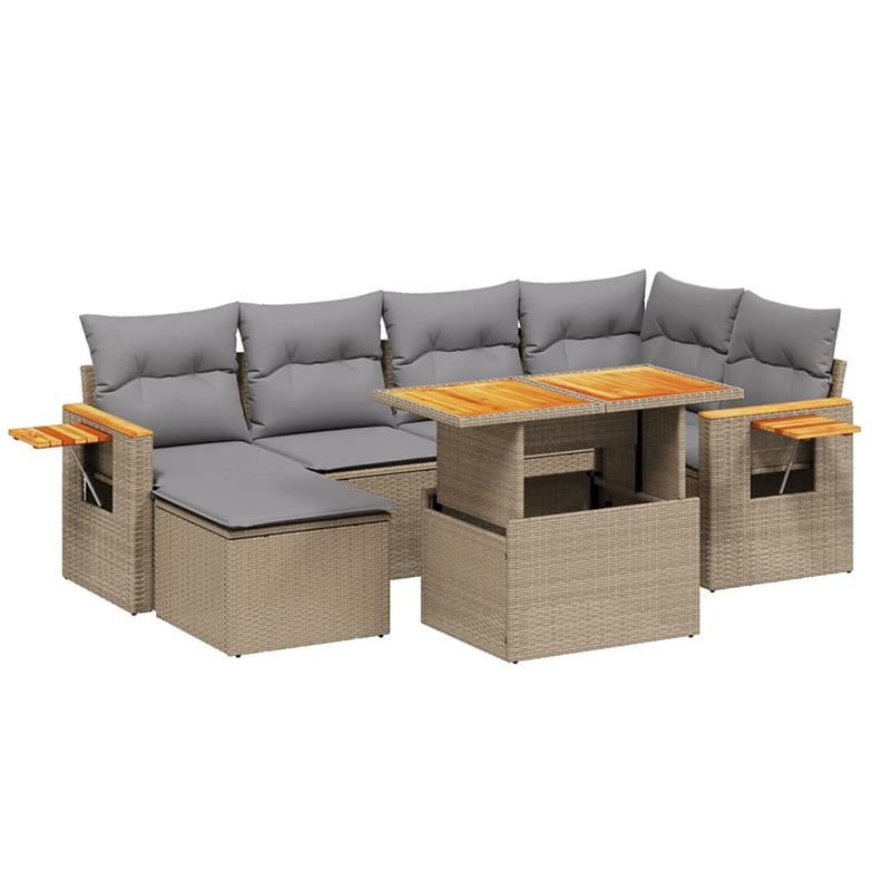 Set canapele de grădină, 7 piese, cu perne, bej, poliratan