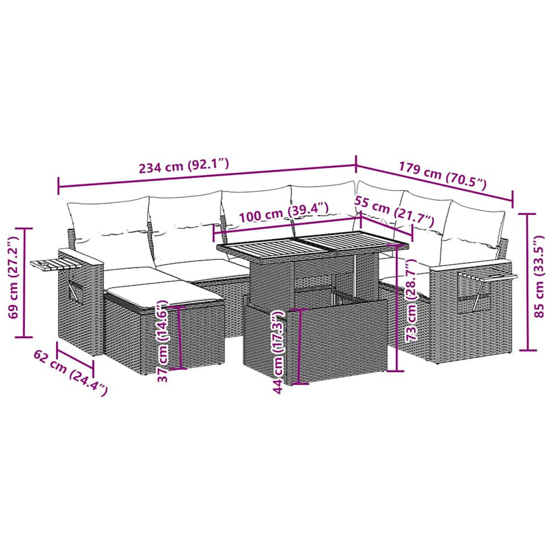 Set mobilier de grădină cu perne, 8 piese, negru, poliratan