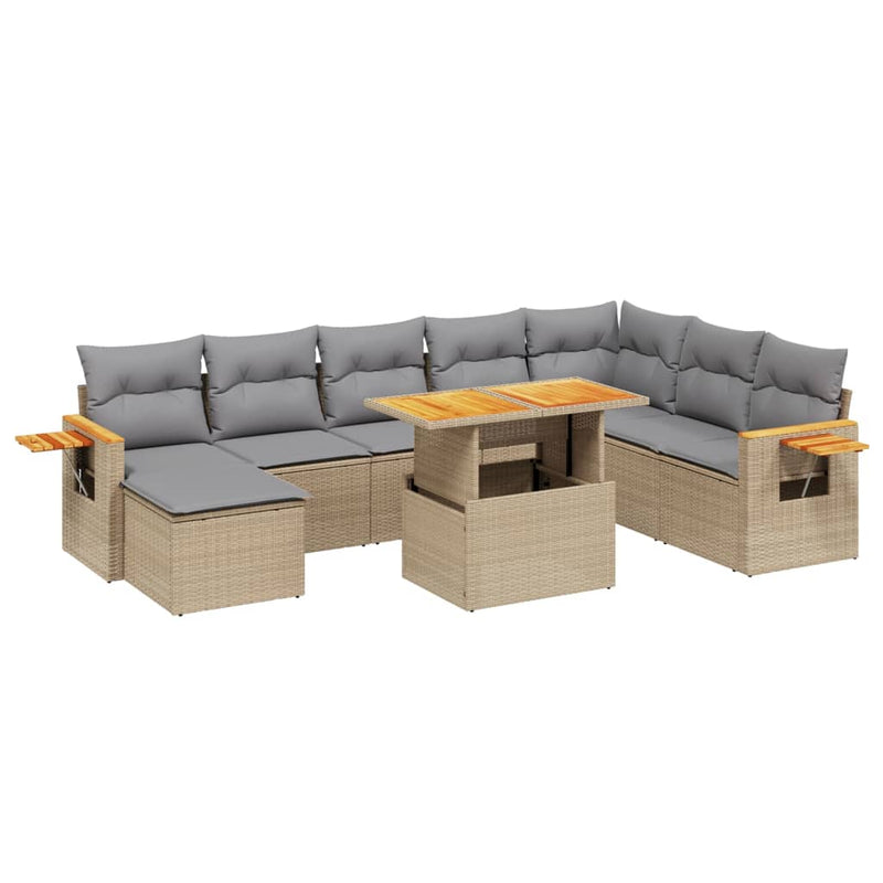 Set canapele de grădină, 9 piese, cu perne, bej, poliratan