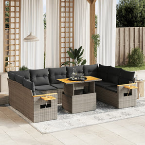 Set mobilier de grădină cu perne, 10 piese, gri, poliratan