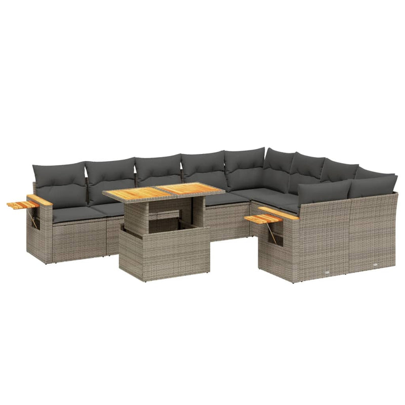 Set mobilier de grădină cu perne, 10 piese, gri, poliratan