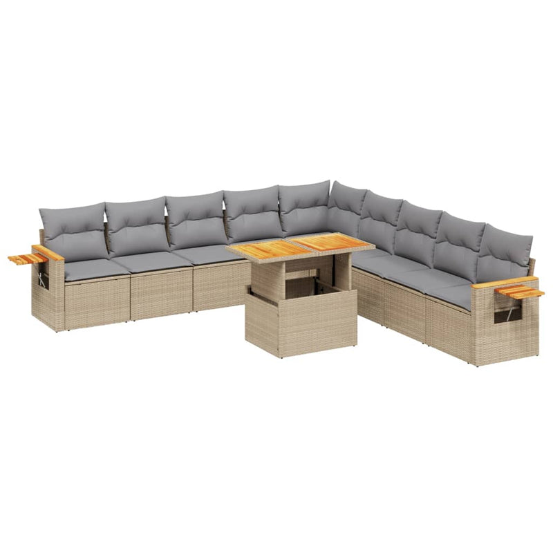 Set canapele de grădină cu perne, 11 piese, bej, poliratan