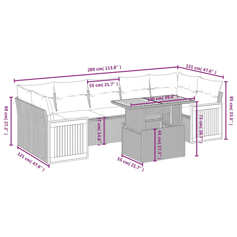 Set mobilier de grădină cu perne, 8 piese, negru, poliratan