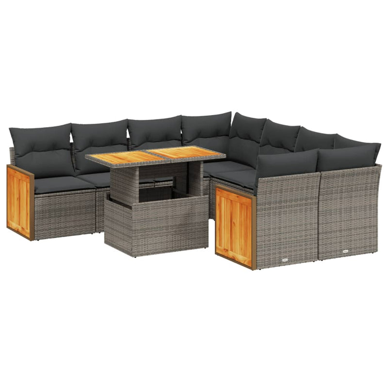 Set canapele de grădină, 9 piese, cu perne, gri, poliratan