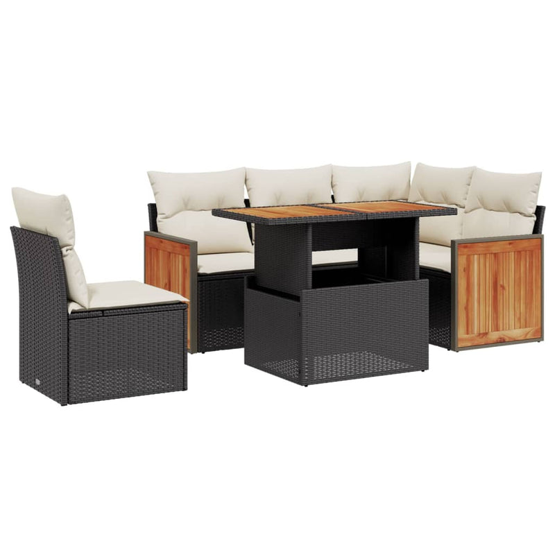 Set mobilier de grădină cu perne, 6 piese, negru, poliratan