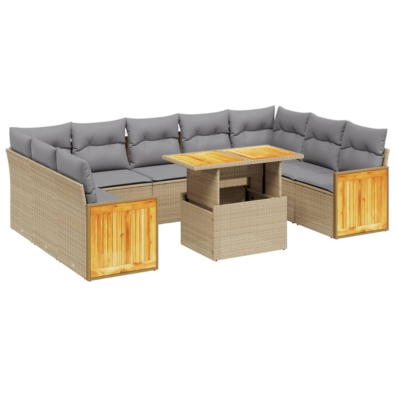 Set canapele de grădină cu perne, 10 piese, bej, poliratan