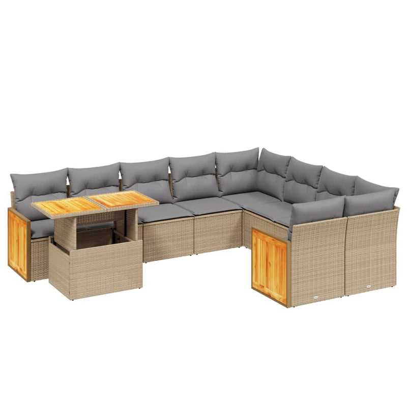 Set canapele de grădină cu perne, 10 piese, bej, poliratan