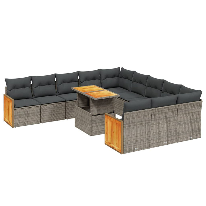 Set canapele de grădină cu perne, 11 piese, gri, poliratan