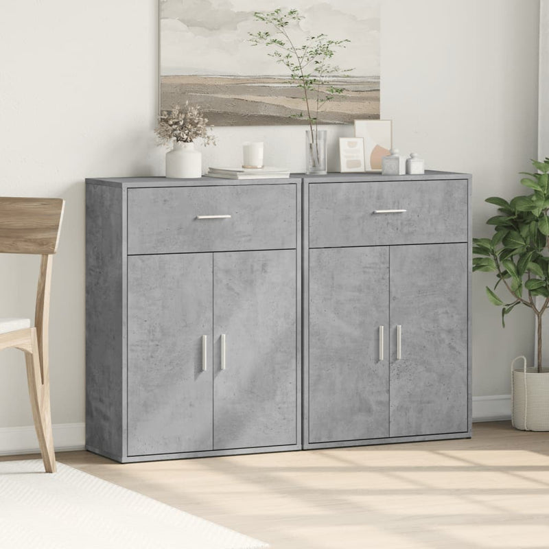 Comode, 2 buc., gri beton, 60x30x84 cm, lemn compozit