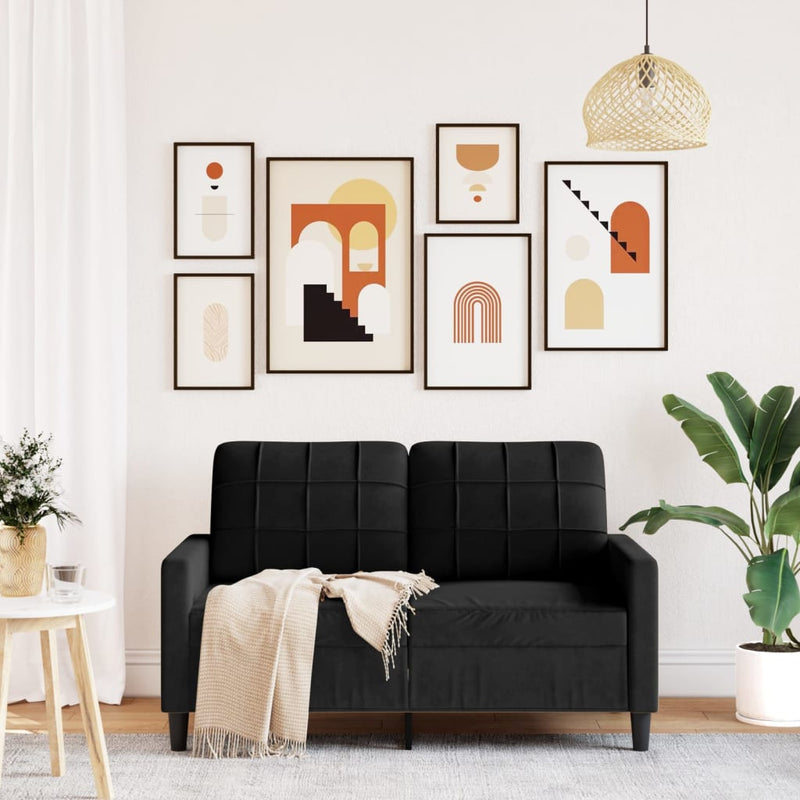 Canapea cu 2 locuri, negru, 120 cm, catifea