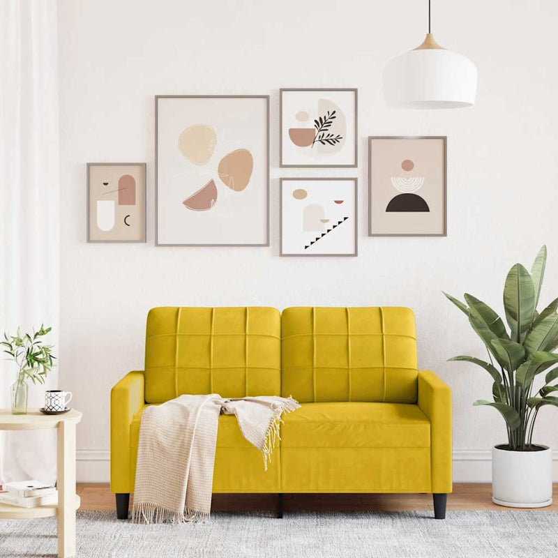 Canapea cu 2 locuri, galben, 120 cm, catifea