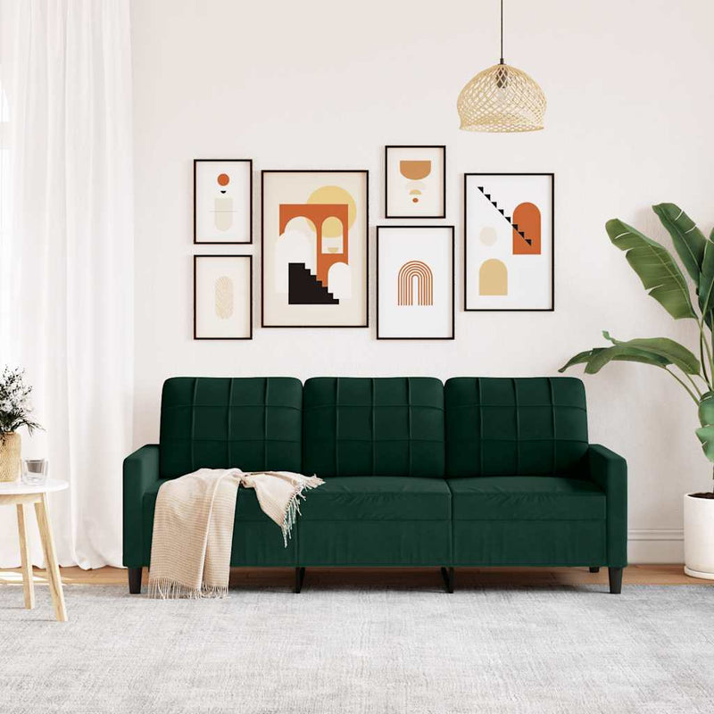 Canapea cu 3 locuri, verde închis, 180 cm, catifea