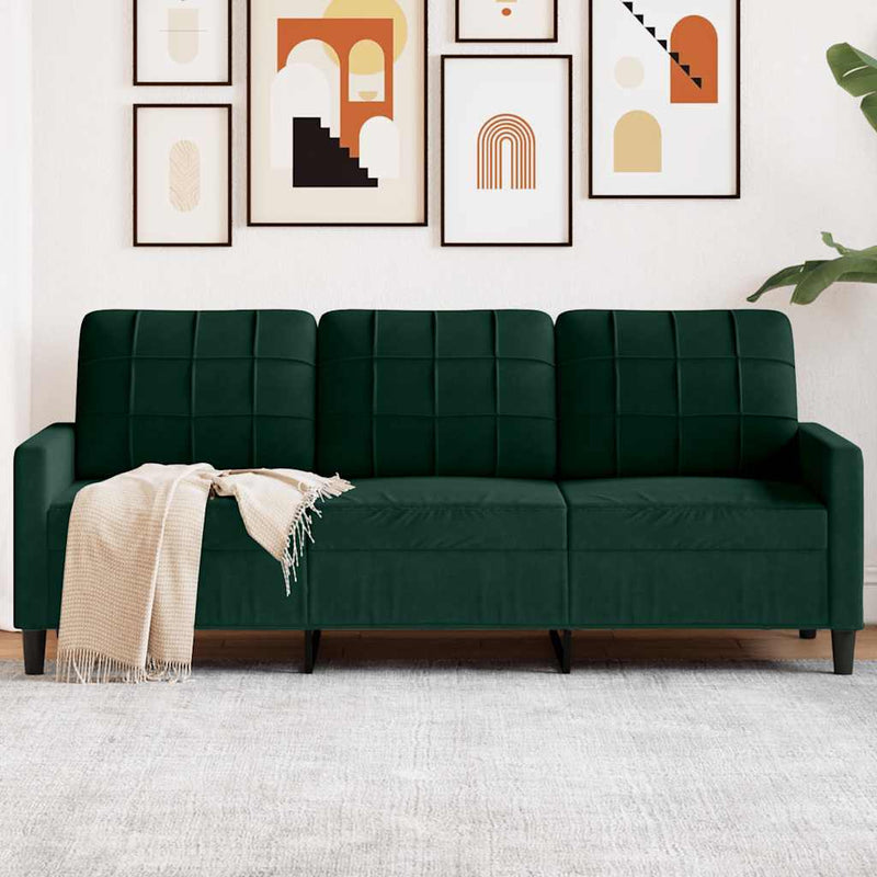 Canapea cu 3 locuri, verde închis, 180 cm, catifea