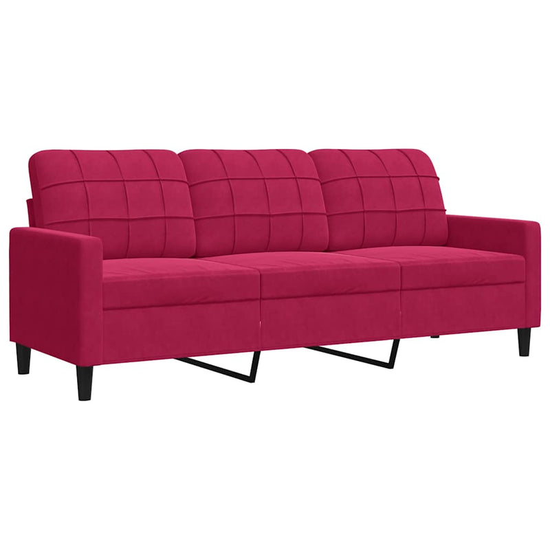 Canapea cu 3 locuri, roșu vin, 180 cm, material catifea
