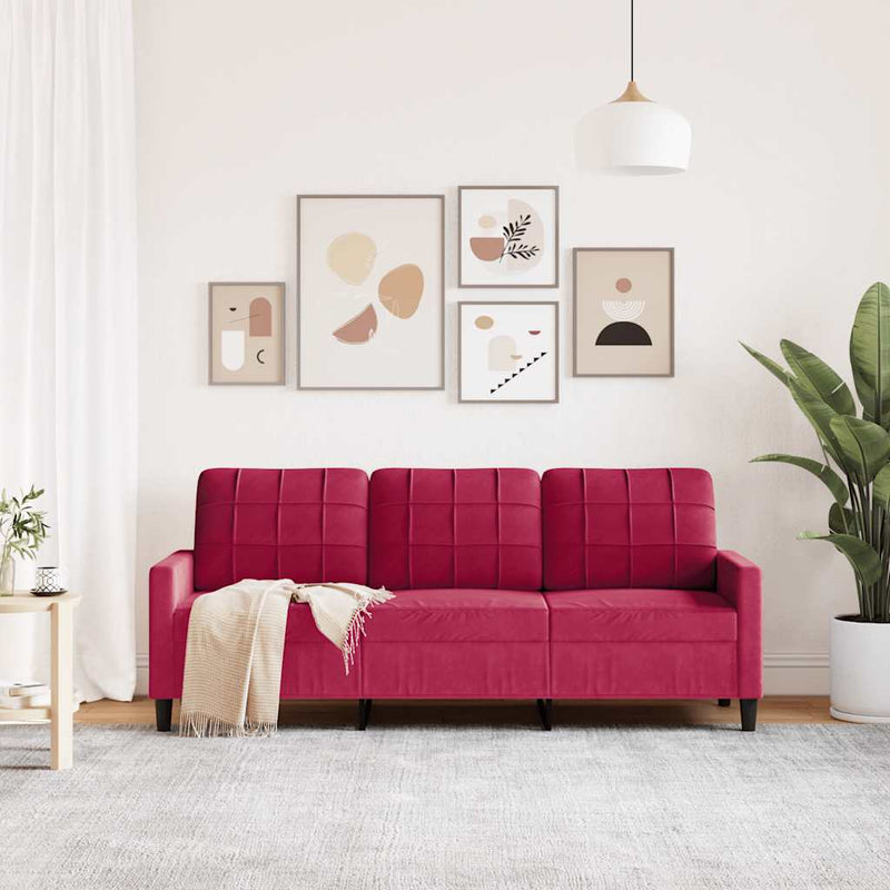 Canapea cu 3 locuri, roșu vin, 180 cm, material catifea