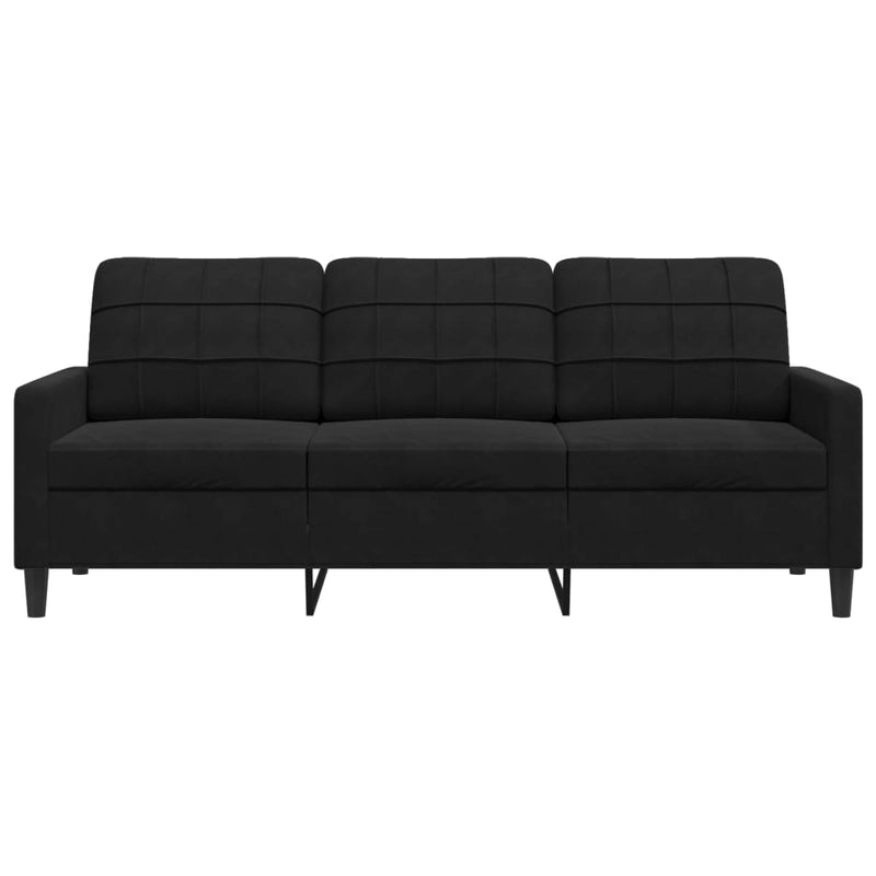 Canapea cu 3 locuri, Negru, 180 cm, catifea