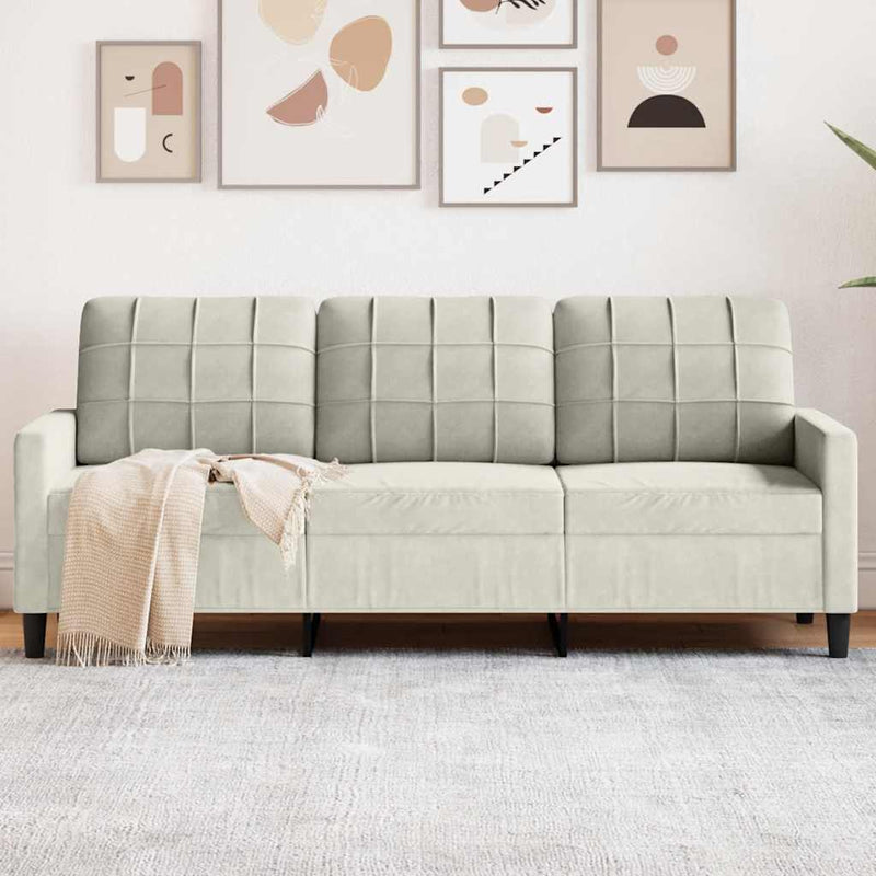 Canapea cu 3 locuri, crem, 180 cm, catifea