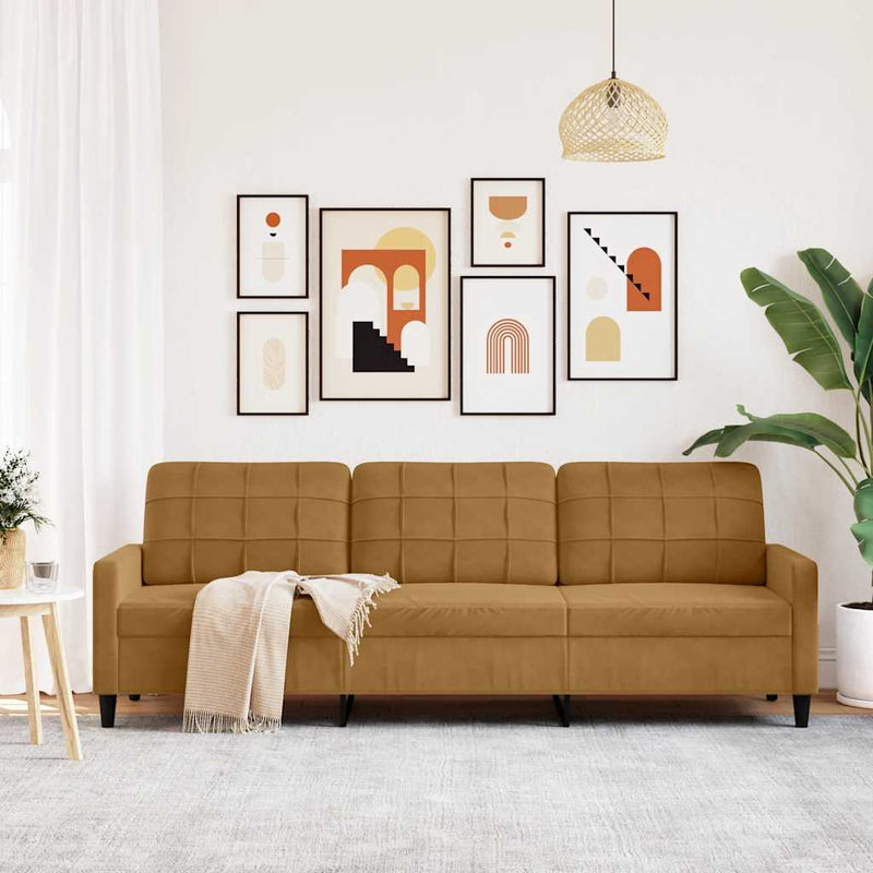 Canapea cu 3 locuri, maro, 210 cm, material catifea