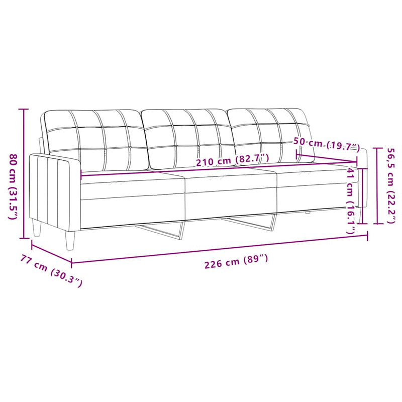 Canapea cu 3 locuri, maro, 210 cm, material catifea