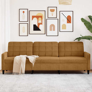 Canapea cu 3 locuri, maro, 210 cm, material catifea