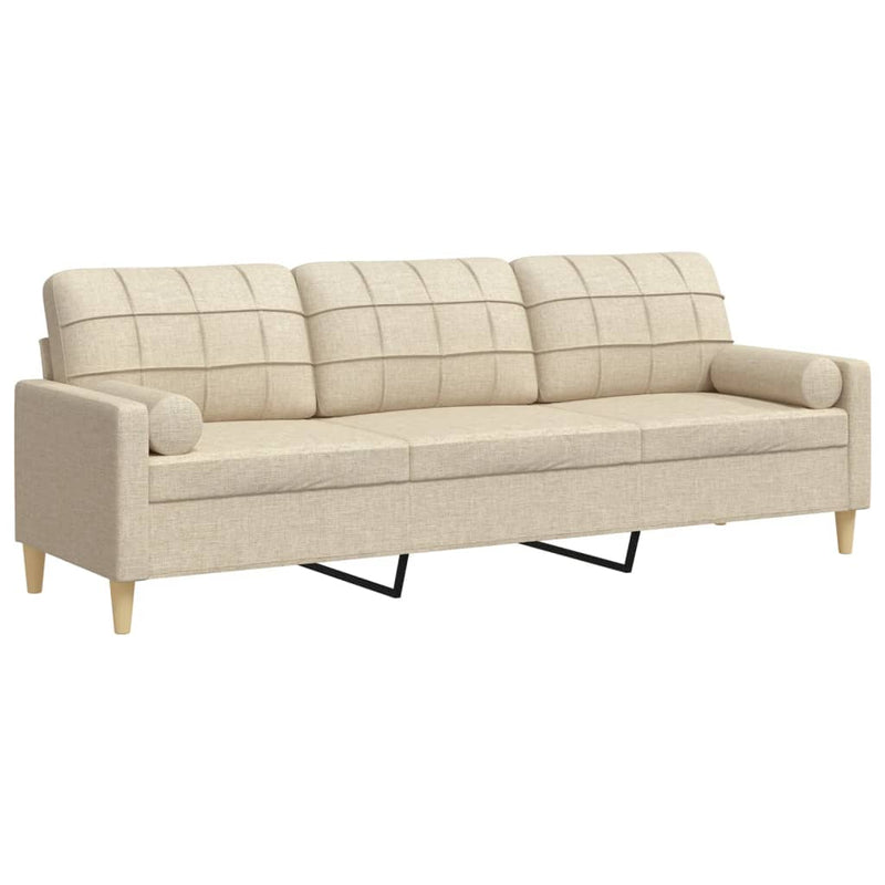 Canapea cu 3 locuri cu pernuțe, crem, 210 cm, textil